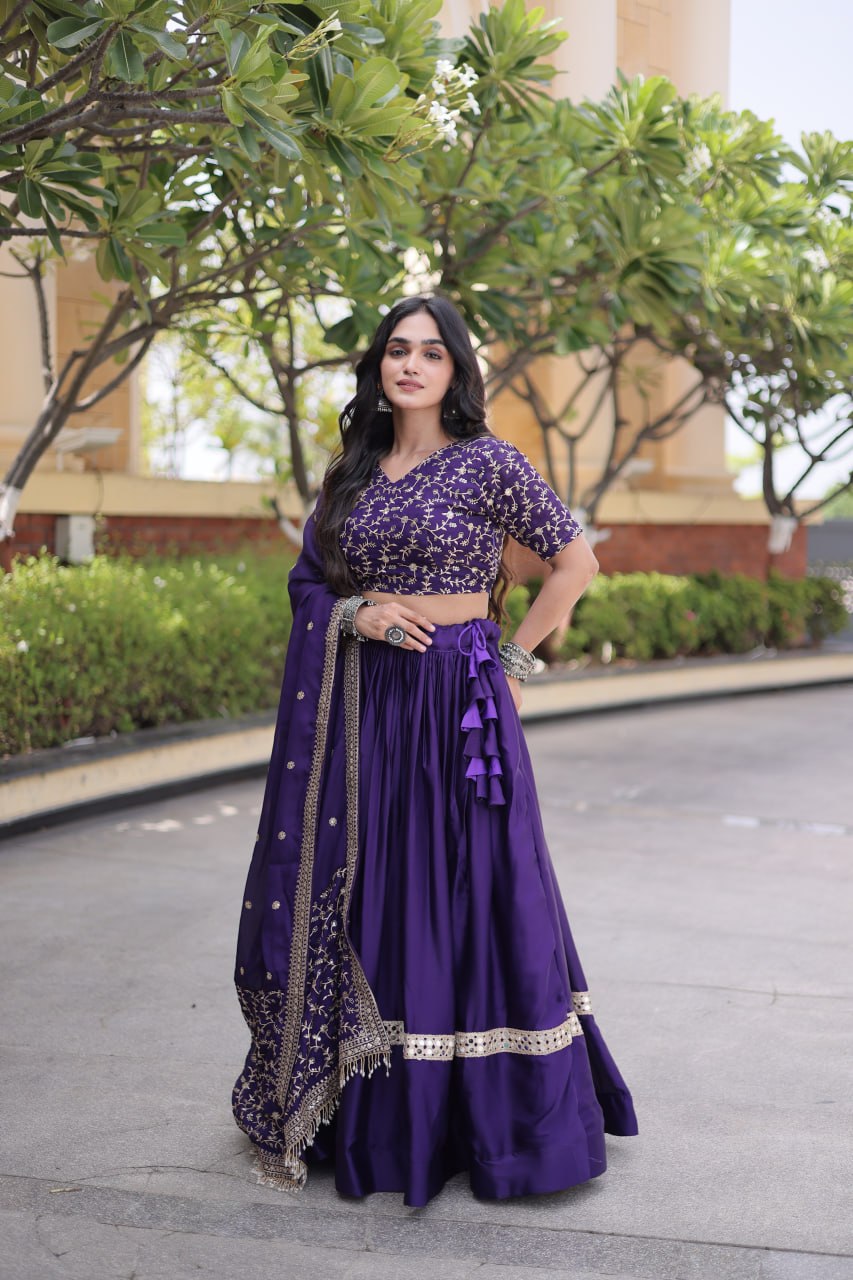 RangBhoomi Glory Satin Embroidered Lehenga Choli Set - Full-Stitched Lehenga with Designer Dupatta