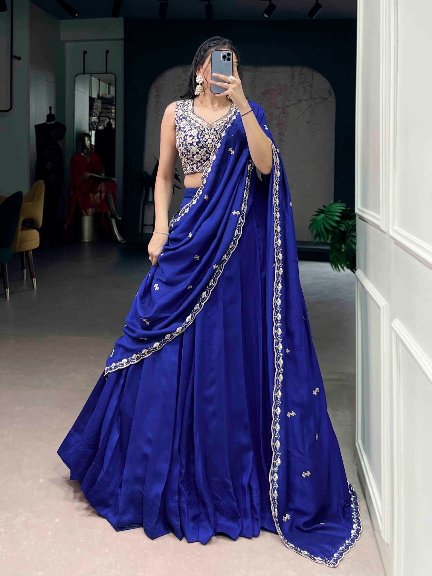 Elegant Kashmiri Embroidered Lehenga Choli Set with Tube Beads, Sequins, and Threadwork