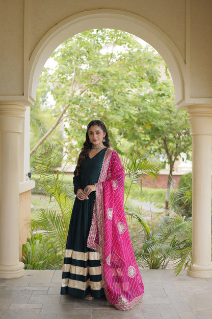 RangBhoomi Navratri Gown & Dupatta Collection 2026 – Full-Sleeve V-Neck Reyon Gown with Georgette Dupatta