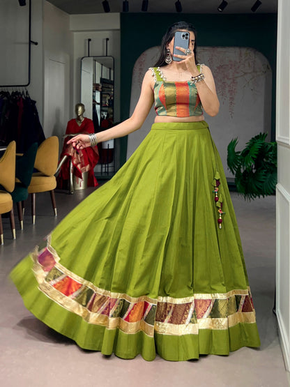 Navratri Raas Zari Lehenga — 5m Flair Cotton Zari Embellished Set by RangBhoomi