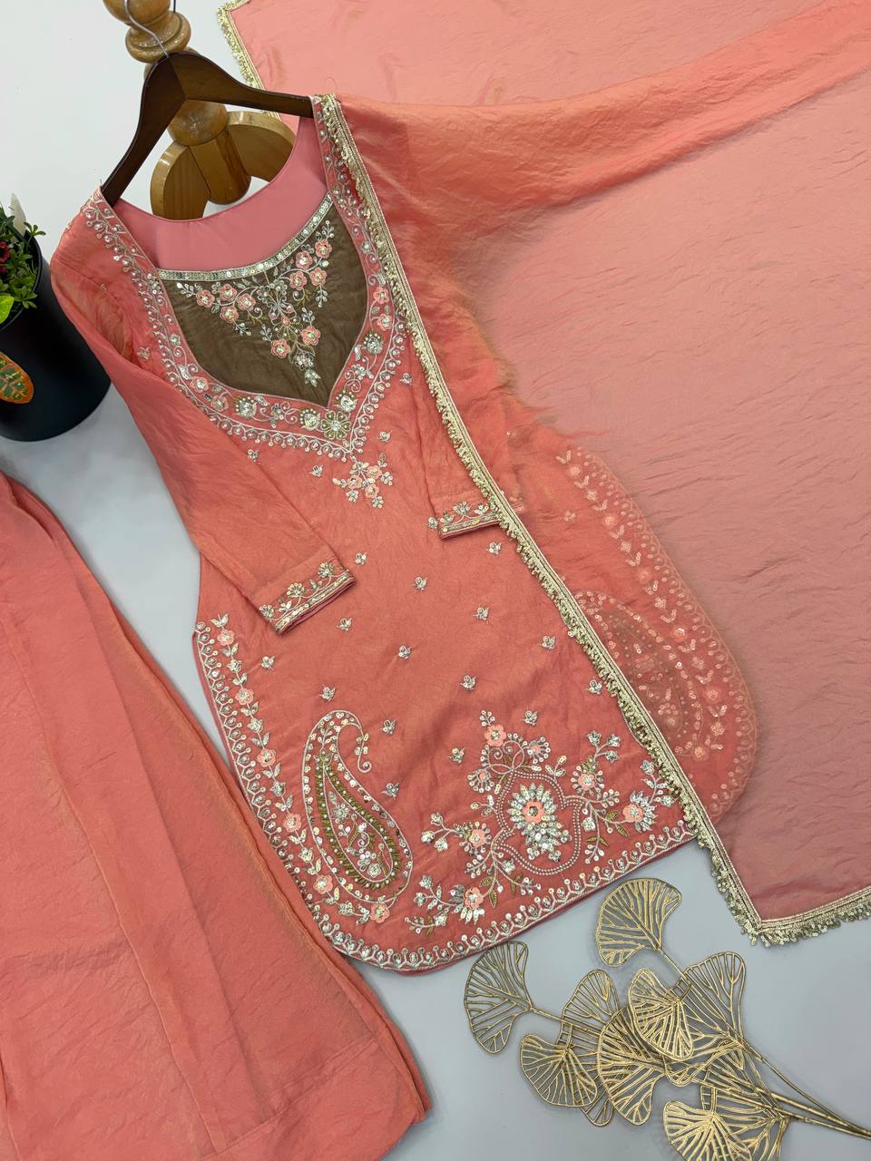 RangBhoomi NC Moss Designer Embroidered Top-Bottom & Dupatta Set — Fully Stitched Ready to Wear