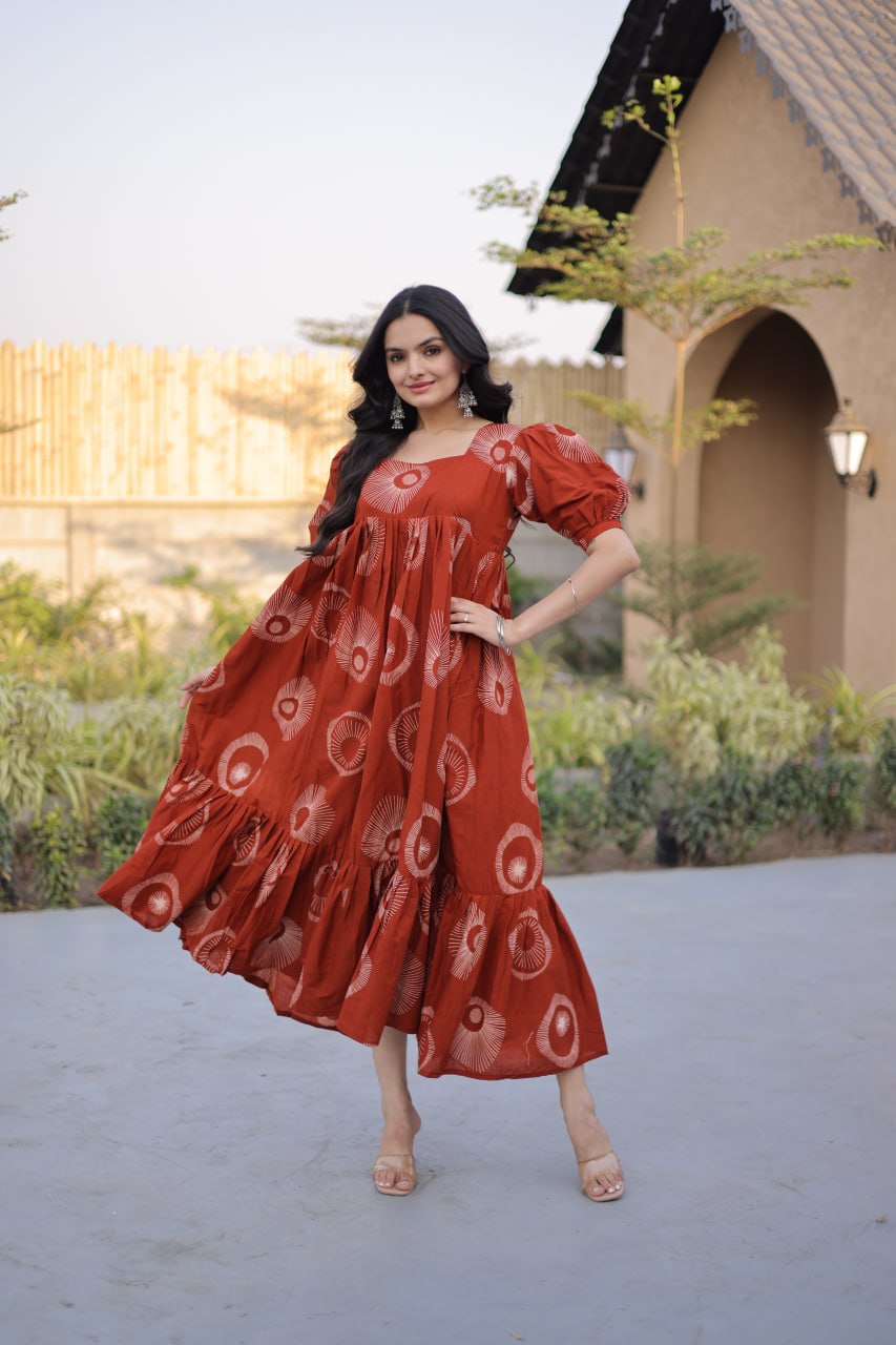 RangBhoomi Premium Designer Ready-to-Wear Kurti Collection 2026 - Elegant Printed Cotton with Puff Sleeves and Fancy Square Neck
