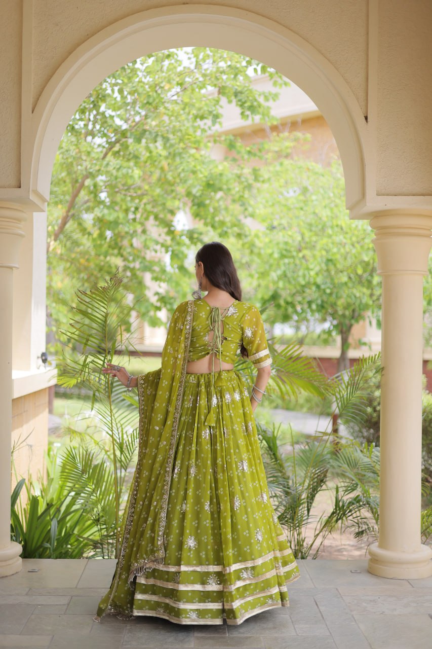 RangBhoomi Four-Color Faux Georgette Bandhej Lehenga Choli Set with Dupatta