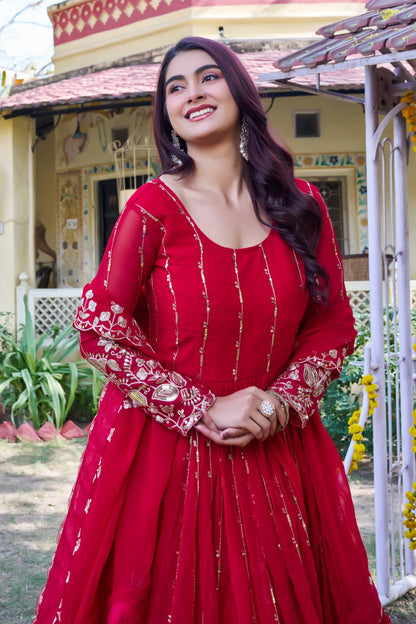 RangBhoomi New Festival Collection Long Gown with Dupatta – Elegant Fox Georgette Fabric with Heavy Sequence Embroidery