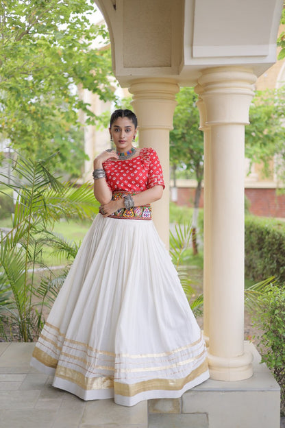 RangBhoomi Navratri Festive Lehenga Set - Cora Cotton & Bandhej Embroidered Blouse