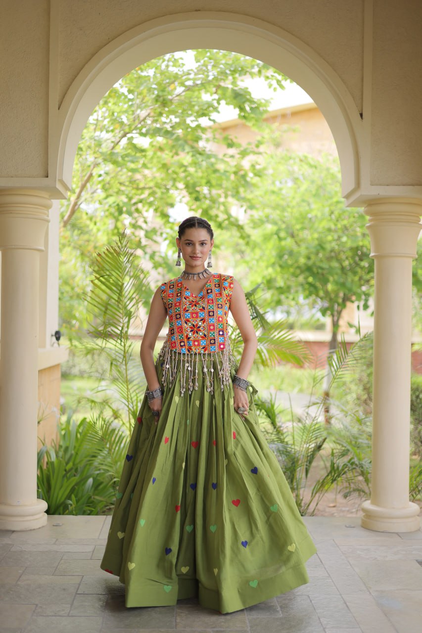 RangBhoomi Navratri Festive Cora Cotton Lehenga Set with Embroidered Blouse