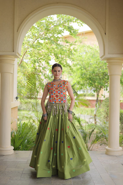 RangBhoomi Navratri Festive Cora Cotton Lehenga Set with Embroidered Blouse
