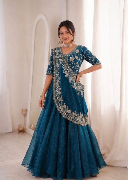 Elegant Embroidered Lehenga Choli Set with Sequence Work – New Arrival by RangBhoomi