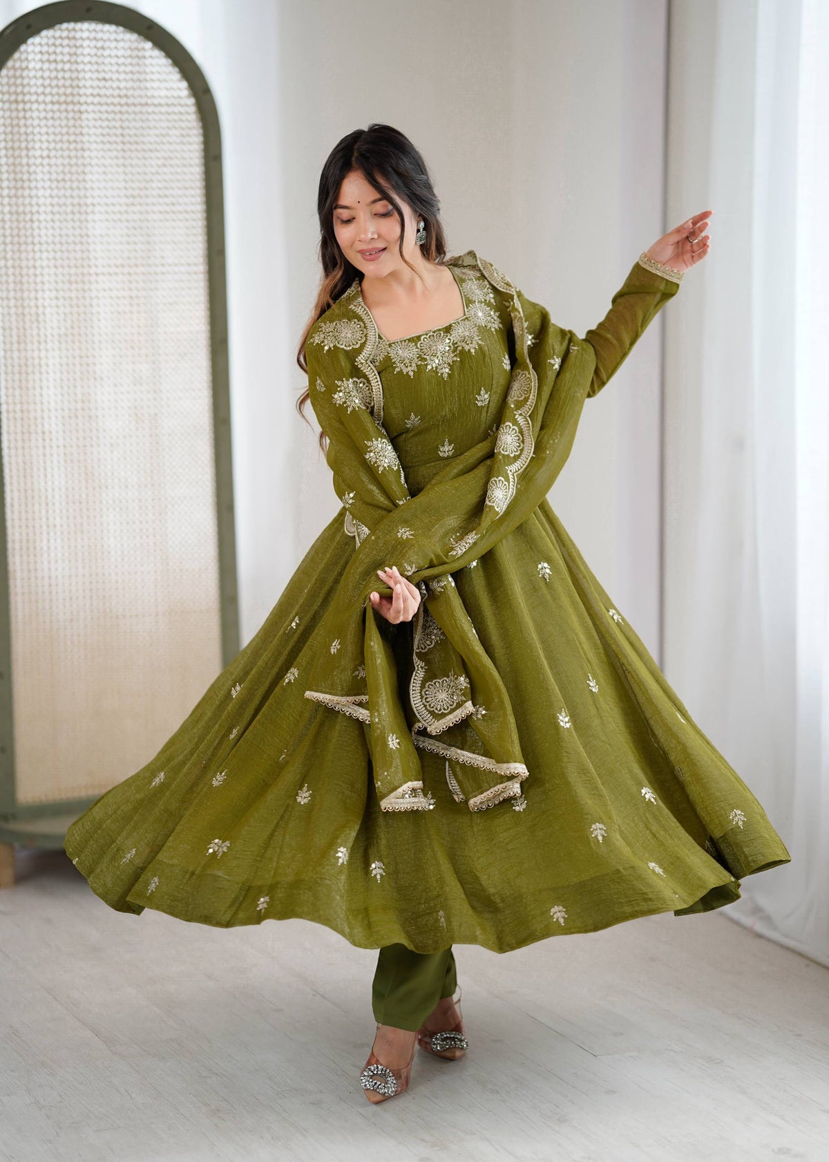 RangBhoomi Elegant Embroidered Sequence Designer Anarkali Three Piece Set