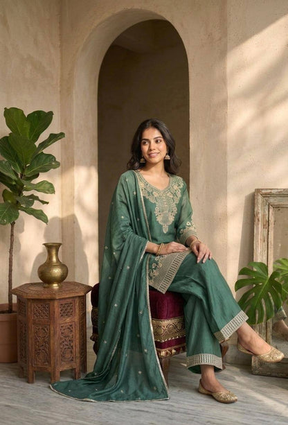 RangBhoomi Designer Wear Festival Special Collection – Elegant Woman’s Ethnic Ensemble with Embroidered Rangoli Crush Fabric
