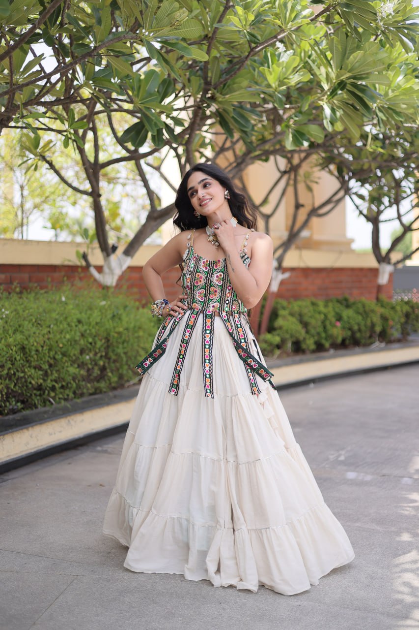 RangBhoomi Navratri Kora Cotton Lehenga Set — Full-Stitched Festive Ensemble