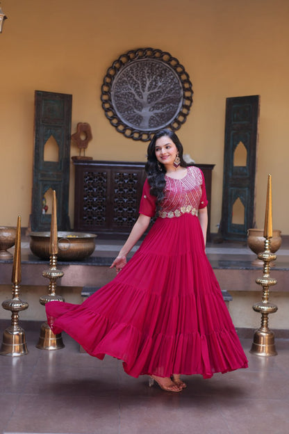 RangBhoomi Premium Designer Ready-to-Wear Gown Collection in Red and Pink