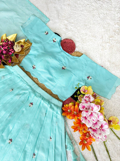 Elegant Summer Special Floral Kota Checks Lehenga Choli with Exquisite Embroidery – Perfect Blend of Style and Comfort