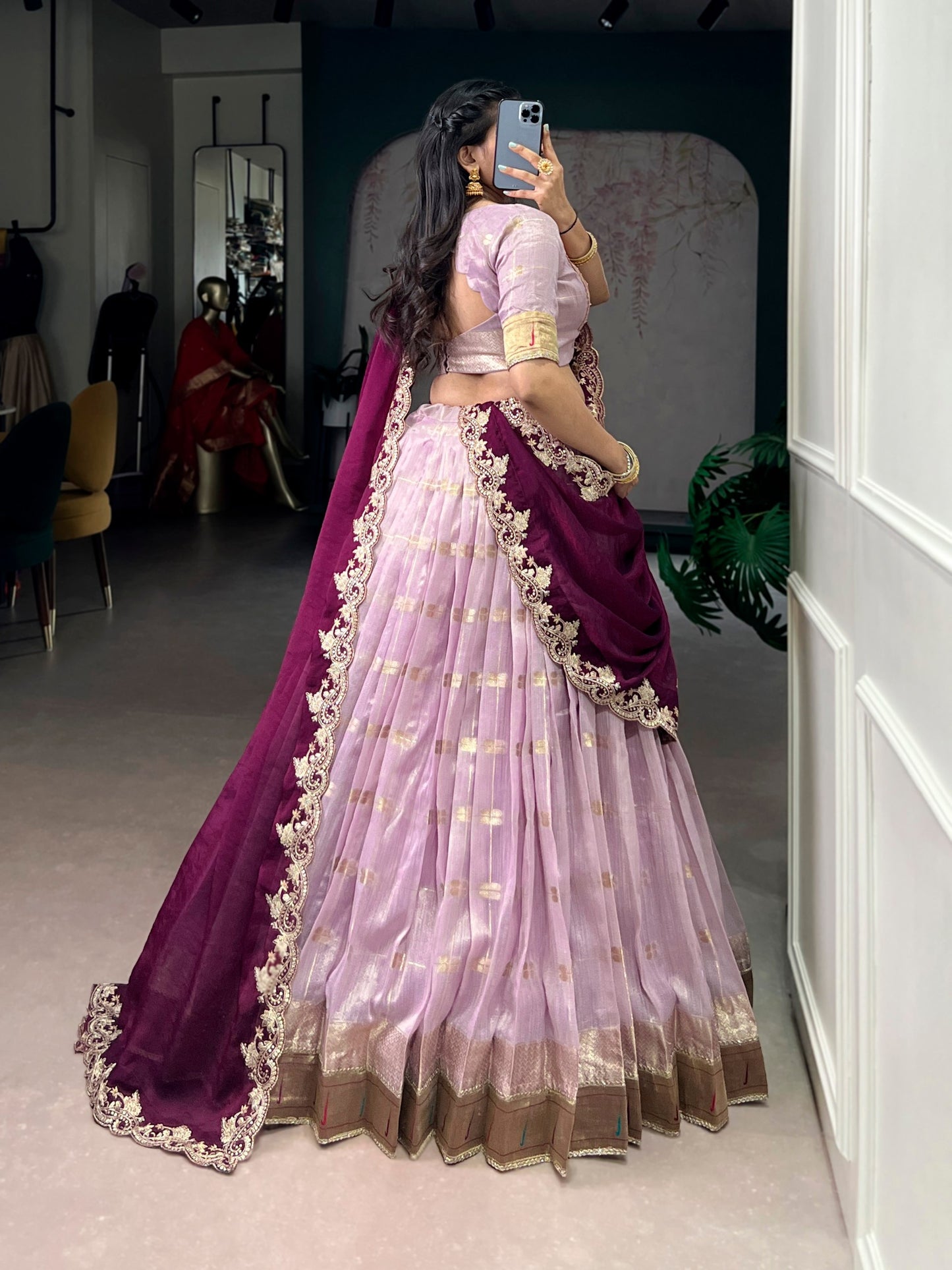 Woven Grace Embroidered Lehenga Set with Royal Paithani Borders and Elegant Pastel Hues