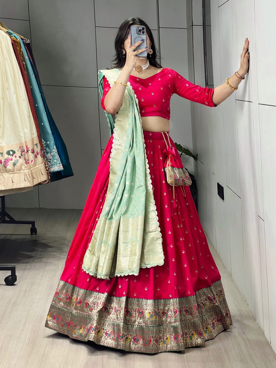 Elegant Paithani Silk Lehenga Choli with Vibrant Colorful Motifs and Iconic Zari Border