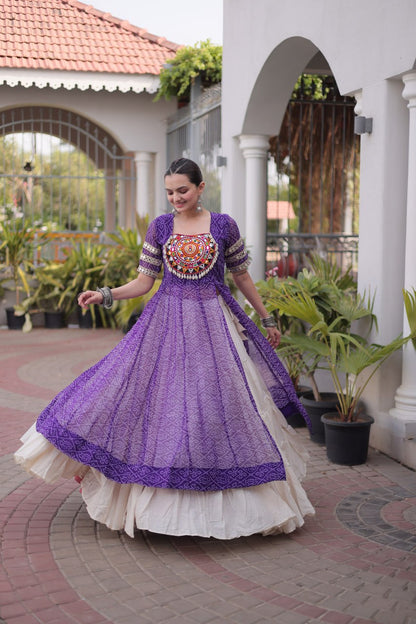 RangBhoomi Navratri 2026 Bandhani Lehenga Set — Full-Stitched Kora Cotton Lehenga with Faux Georgette Kurti