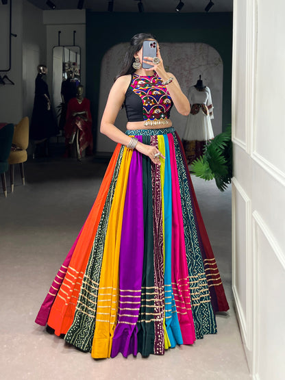 RangBhoomi Rainbow Rasiya Navratri Multicolour Pure Rayon Lehenga Set
