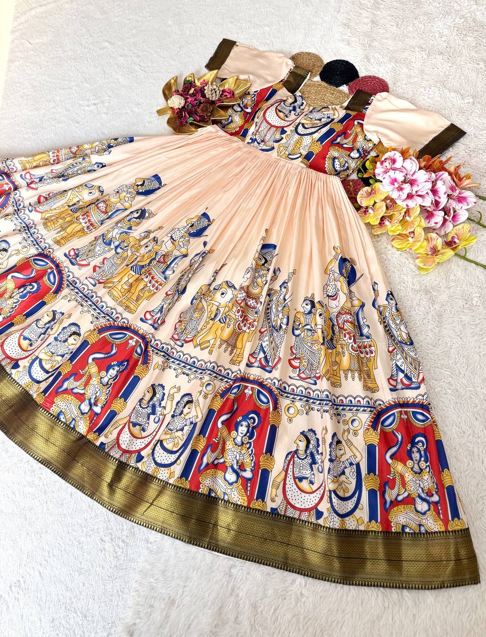 Top Trending Beautiful Soft Dola Silk Kalamkari Gown