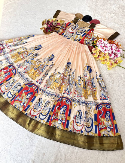 Top Trending Beautiful Soft Dola Silk Kalamkari Gown