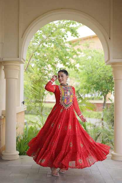 RangBhoomi Bandhani & Kutchi Patchwork Faux Georgette Gown — Navratri Collection 2026