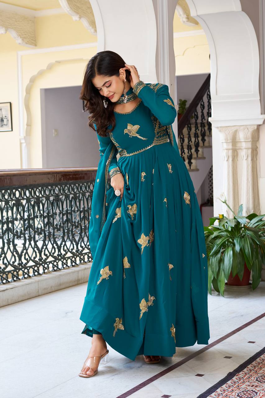RangBhoomi Elegant Faux Georgette SP Series Gown Set with Thread and Sequin Detailing