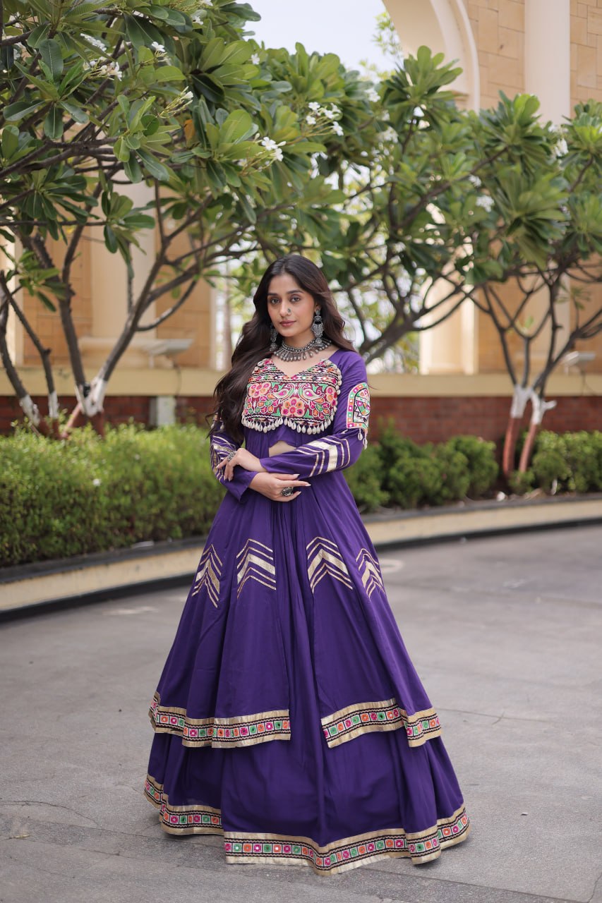 RangBhoomi Feather-Light Jacket Lehenga Set – Lotus Handwork, Long Jacket Ready-to-Wear