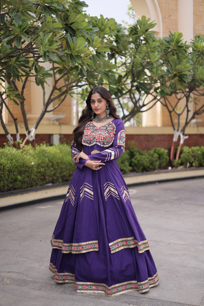 RangBhoomi Feather-Light Jacket Lehenga Set – Lotus Handwork, Long Jacket Ready-to-Wear
