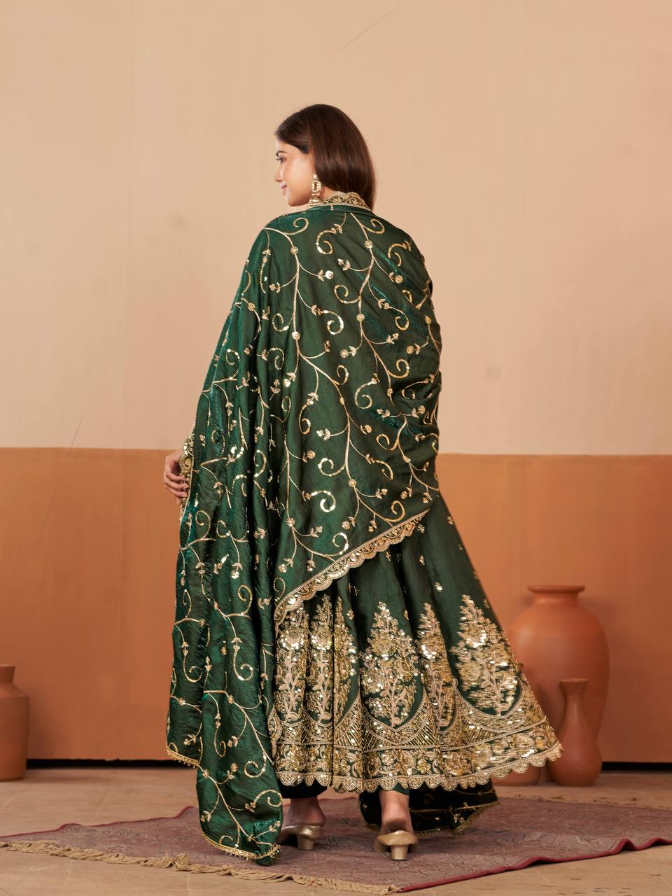 RangBhoomi Designer Party Wear Gown Set — 10 Colors, Heavy Jelly Shimmer Silk, Fully Stitched Embroidered Gown with Dupatta & Micro-Cotton Pant