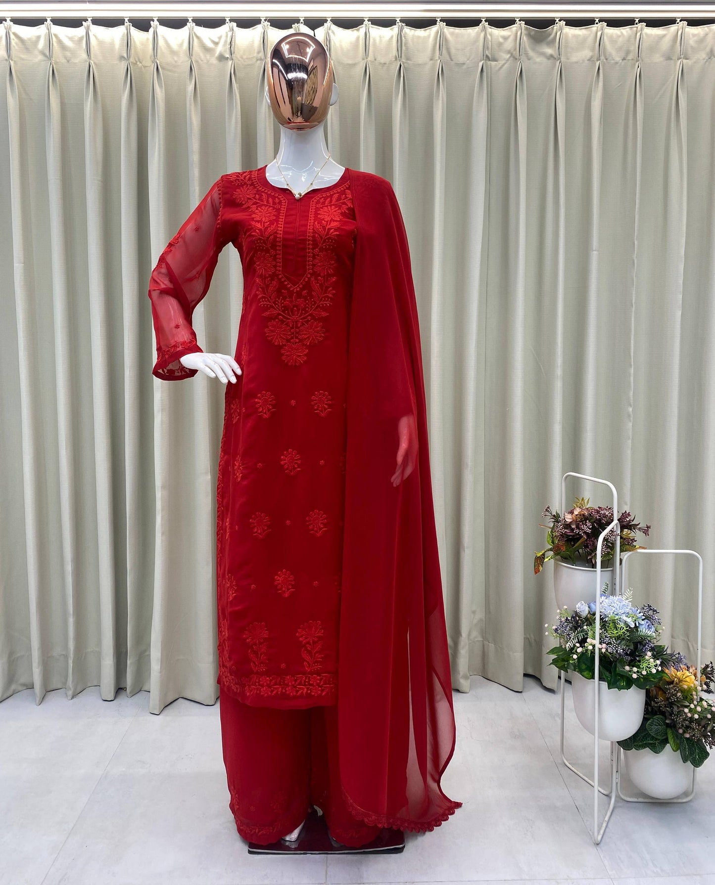 Exclusive Designer Faux Georgette Embroidered Suit with Matching Dupatta