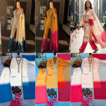 Launching New Designer Party Wear Look Pure Roman Glass Top & Elegant Palazzo with Dupatta Set