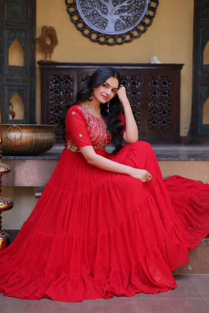 RangBhoomi Premium Designer Ready-to-Wear Gown Collection in Red and Pink