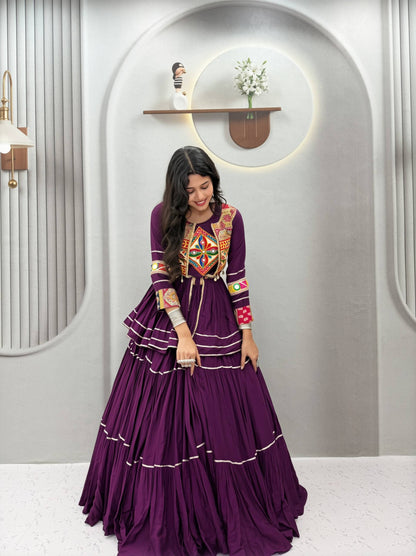 RangBhoomi Navratri Special Gamathi Work 9m Flair Pure Cotton Lehenga Choli - Fully Stitched