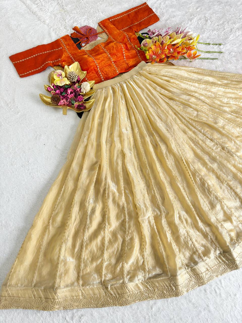 Fully Stitched Space Silk Lehenga Set with Sequins Embroidery — L/XL