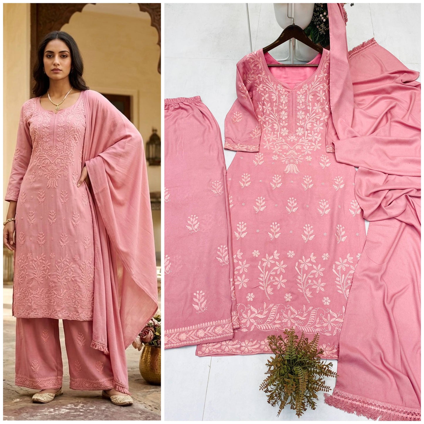 Exclusive and Comfortable Kurta, Palazzo, and Dupatta Set with Elegant Embroidery for Everyday Wear