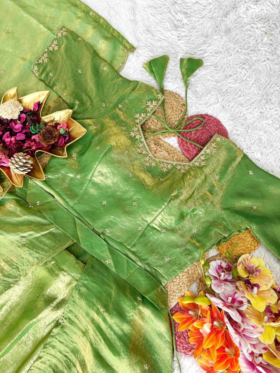 RangBhoomi Heavy Space Silk Double-Frill Lehenga Choli Set — Sequined Embroidery, Ready-to-Ship Rakshabandhan Special