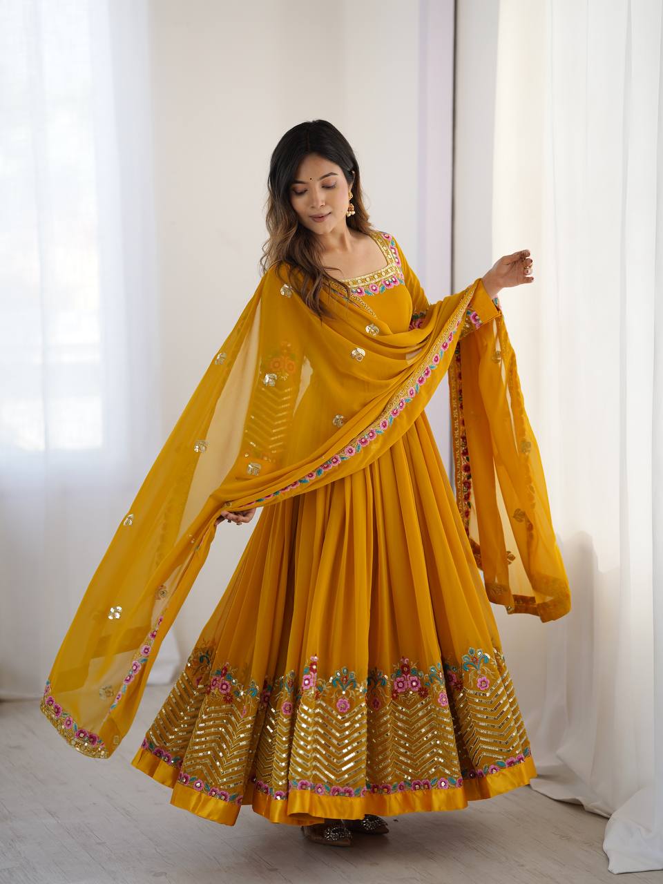 RangBhoomi Heavy Designer Party Gown with Embroidered Dupatta