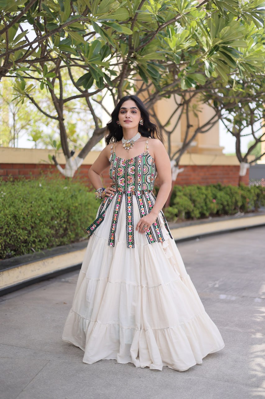 RangBhoomi Navratri Kora Cotton Lehenga Set — Full-Stitched Festive Ensemble