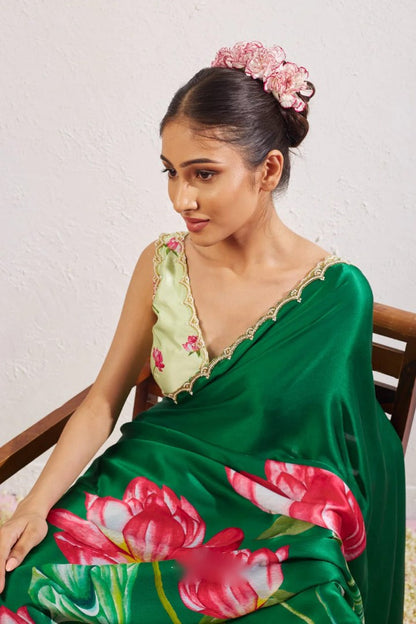 Ready To Wear Organza Silk Saree - Floral Printed