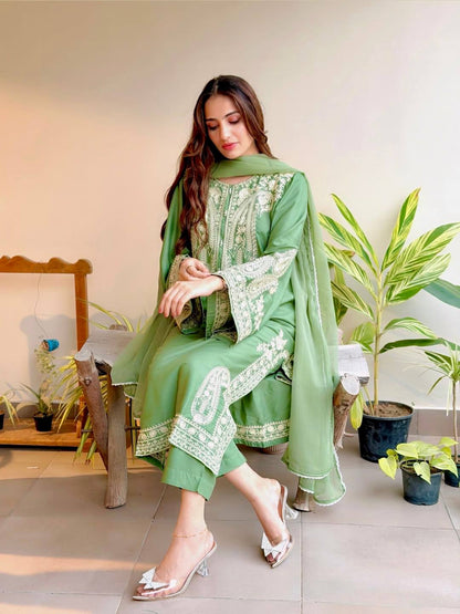 Elegant Designer Party Wear Set with Pure Soft Nylon Organza Silk Top, Palazzo Pants & Dupatta