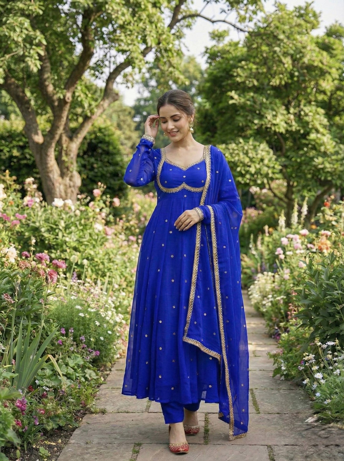 Elegant Party Wear Fendi Satin Gown Set with Dupatta and Pants Featuring 3MM Rembo Sequin and Zari Embroidery