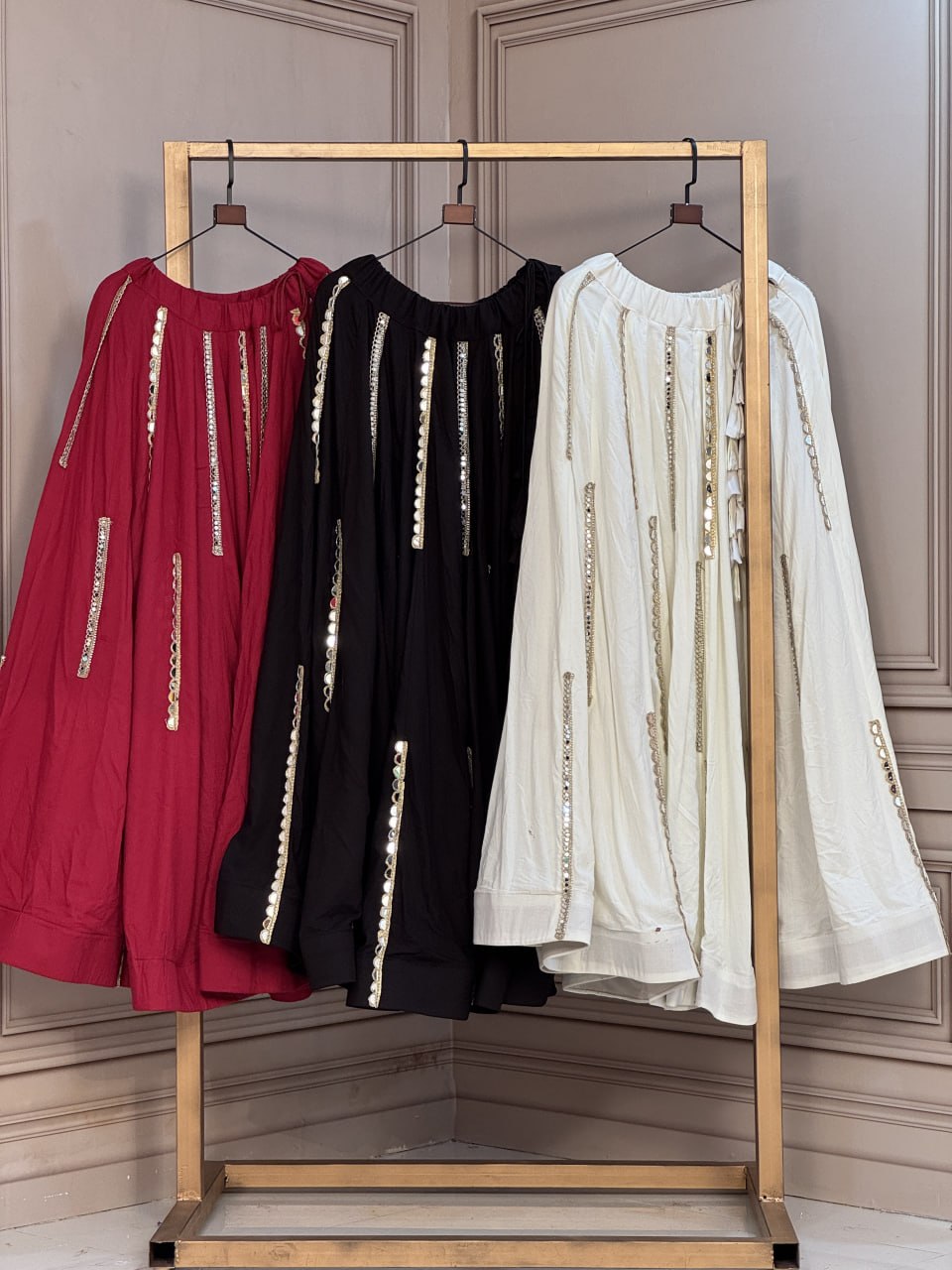RangBhoomi Full-Stitched Rayon Lehenga with Multi Mirror Lace Work