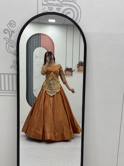 RangBhoomi Elegant Festival Lehenga Choli in Pure Silk Satin with Heavy Embroidery