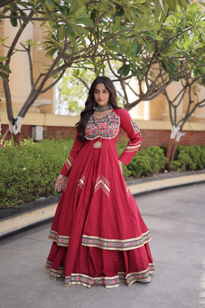 RangBhoomi Feather-Light Jacket Lehenga Set – Lotus Handwork, Long Jacket Ready-to-Wear