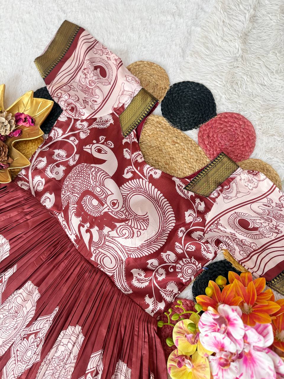 Top Trending Beautiful Soft Dola Silk Kalamkari Gown