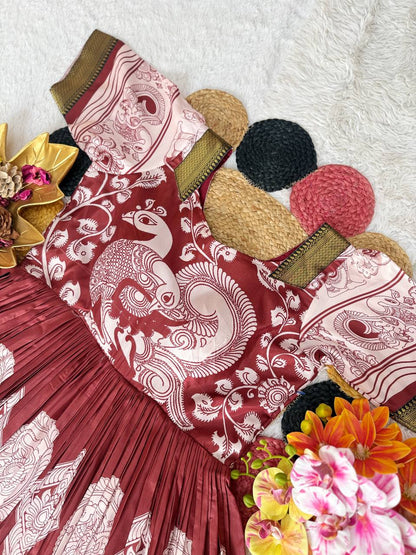 Top Trending Beautiful Soft Dola Silk Kalamkari Gown