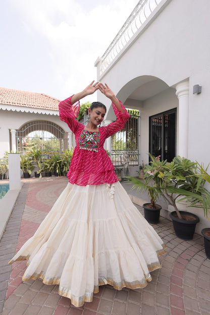 RangBhoomi Navratri Lehenga Choli Set — Kora Cotton Frill with Laheriya Print