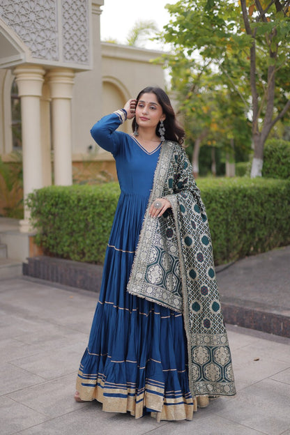 RangBhoomi Gown & Dupatta Collection 2026 — Premium Reyon Gown with Viscose Jacquard Dupatta