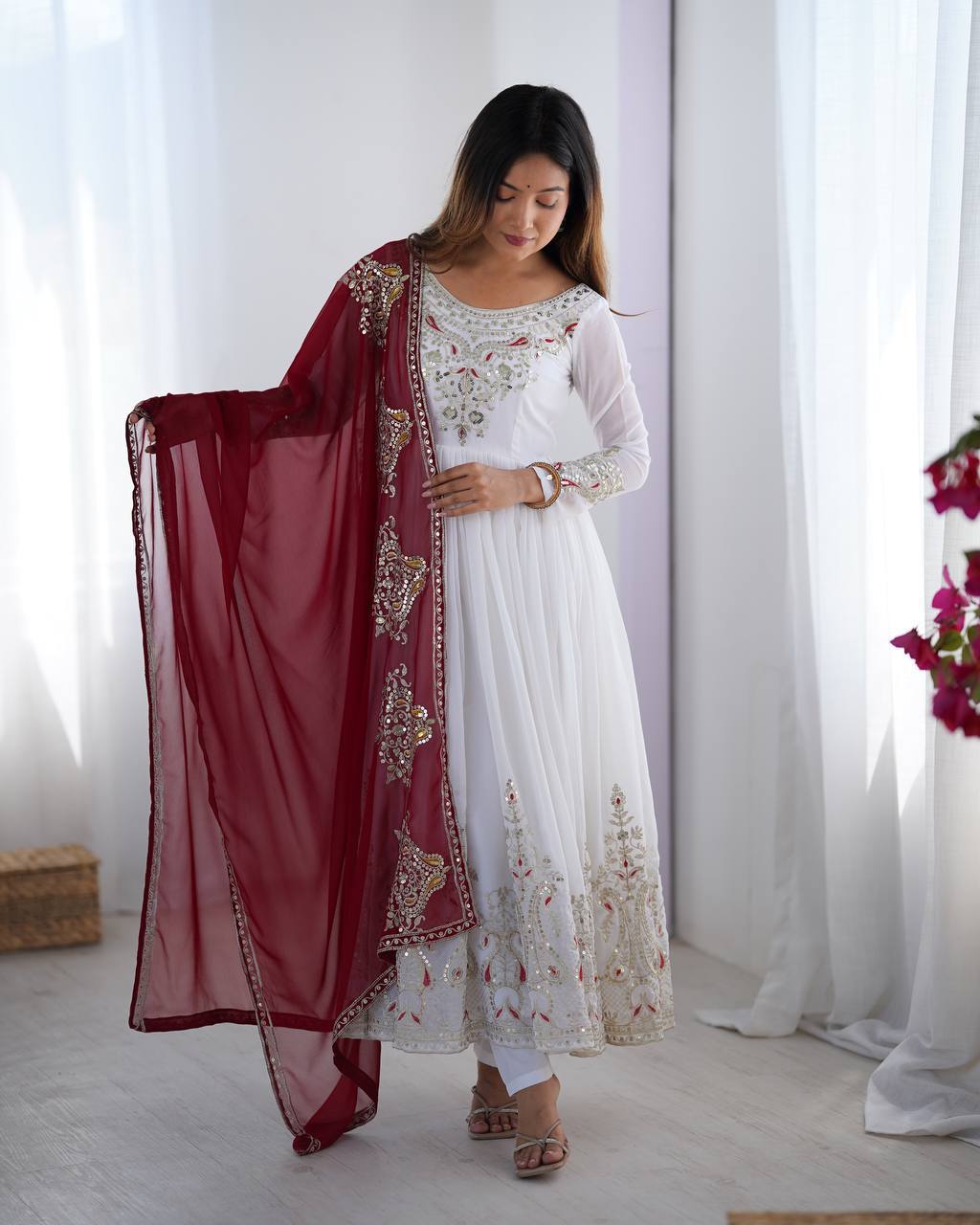 RangBhoomi Heavy Designer Party Wear Gown with Dupatta — Full-Sleeve Embroidered Georgette