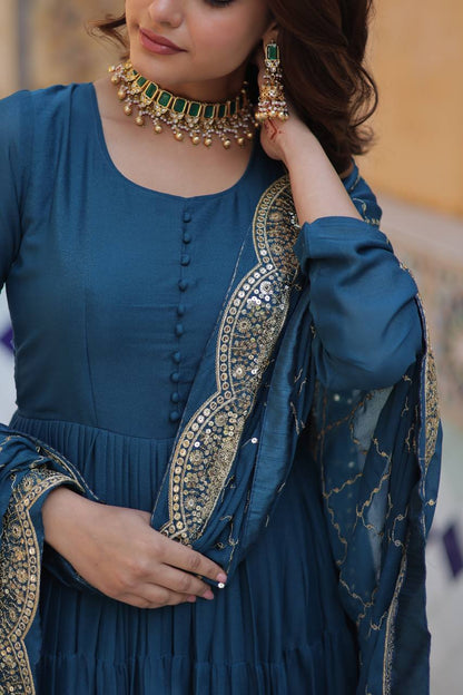 Flared Gown: Embroidered Dupatta - Shop Now!