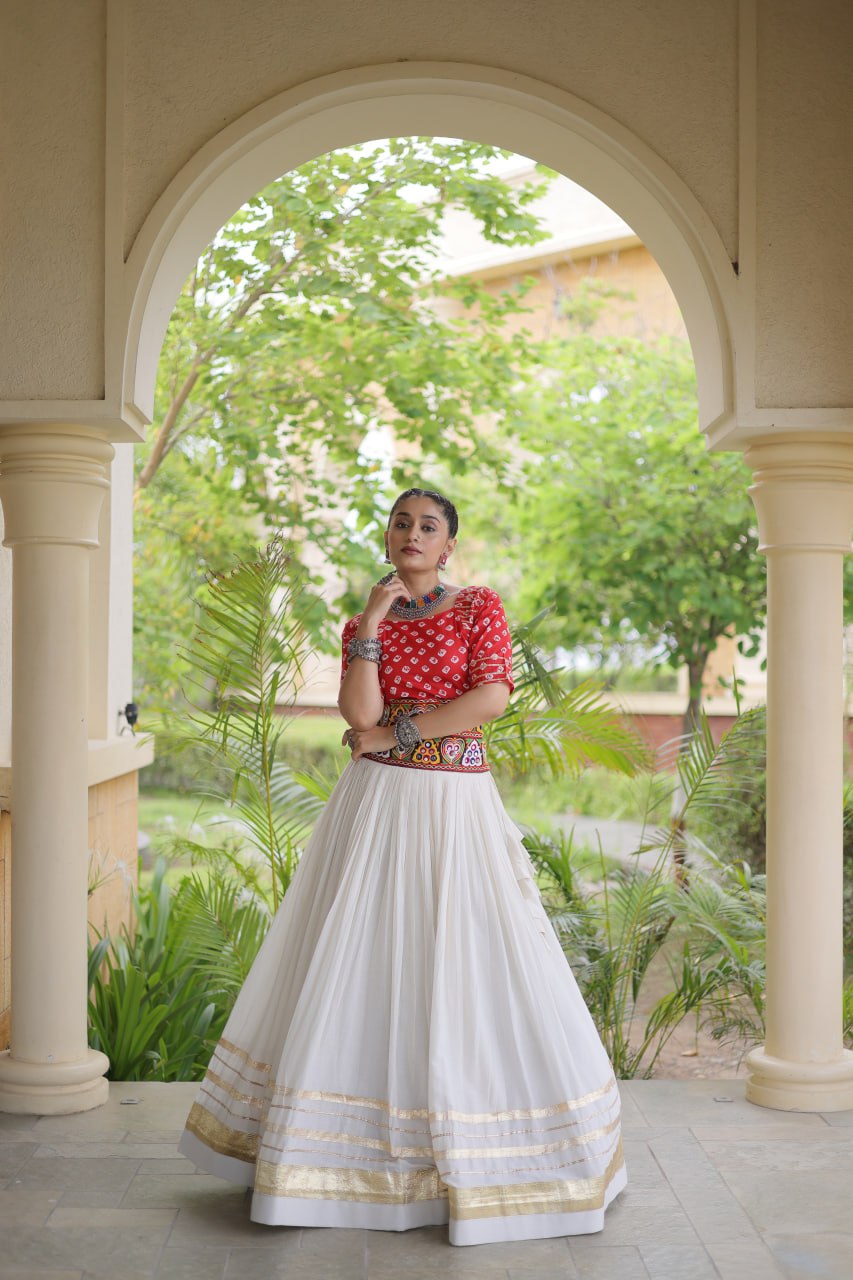 RangBhoomi Navratri Festive Lehenga Set - Cora Cotton & Bandhej Embroidered Blouse